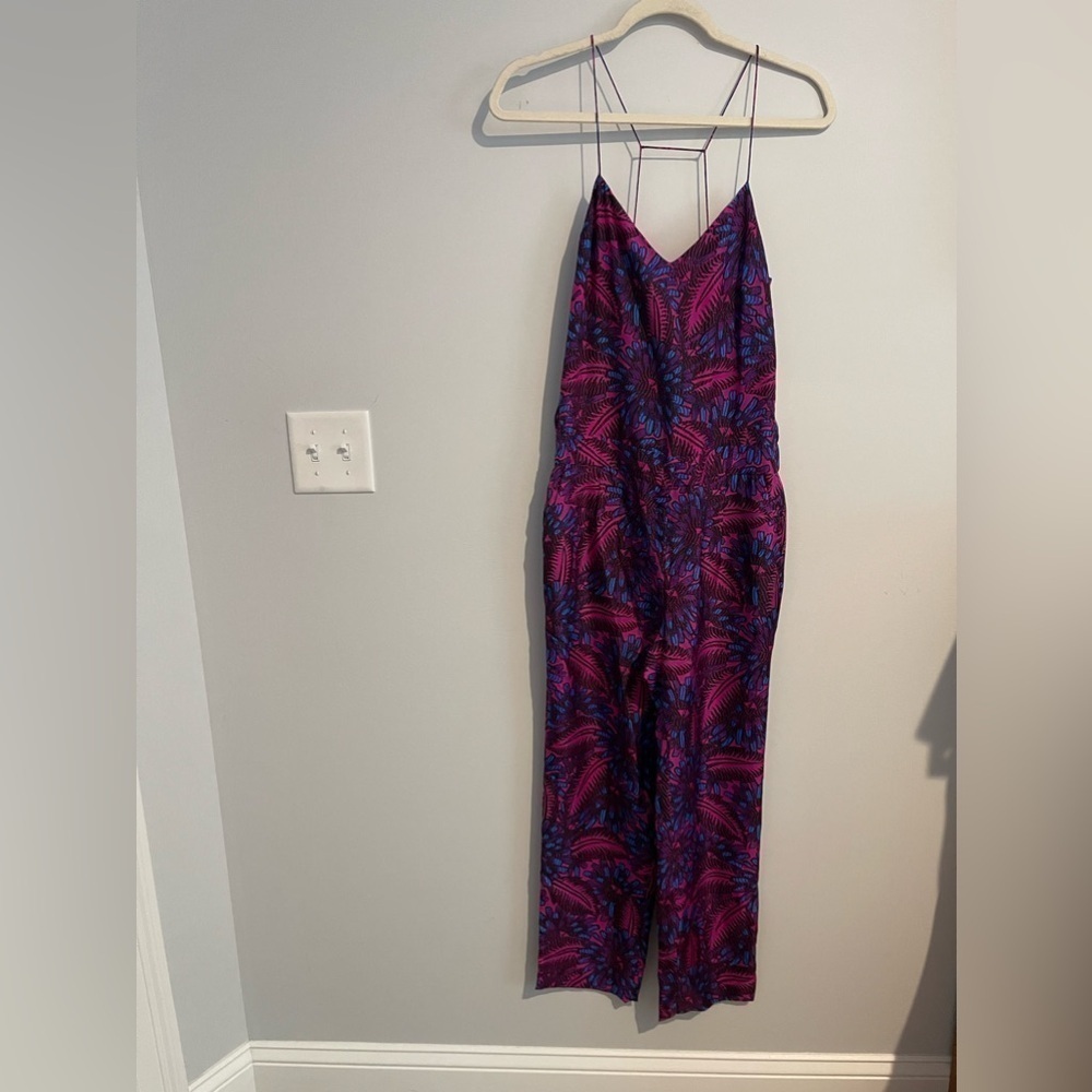 J. Crew Women's Floral Silk Strappy Back Midnight Jumpsuit 💕 - Picture 7 of 9